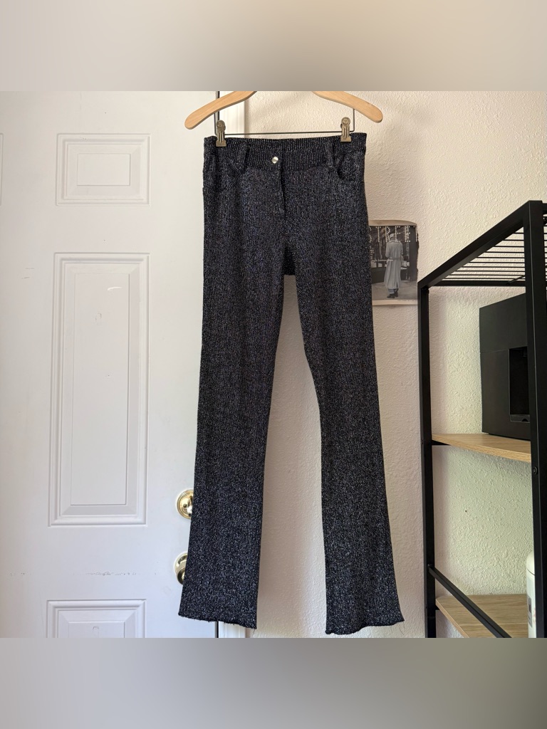 Lip Service Vintage Black Silver Metallic Lurex Slim Leg Stretch Knit Pants